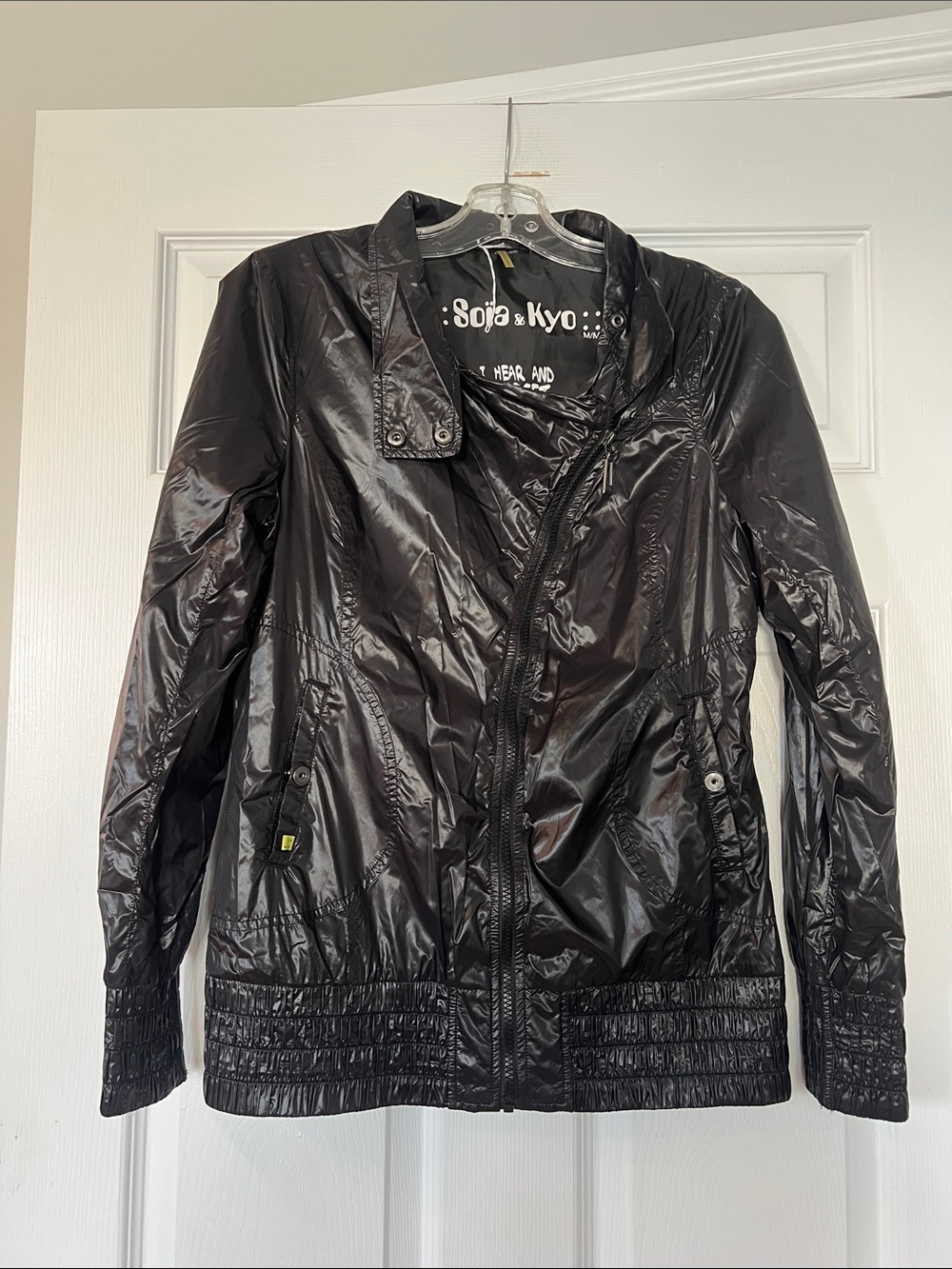 Soia & Kyo Women's Shiny Black Lightweight Bomber Jacket